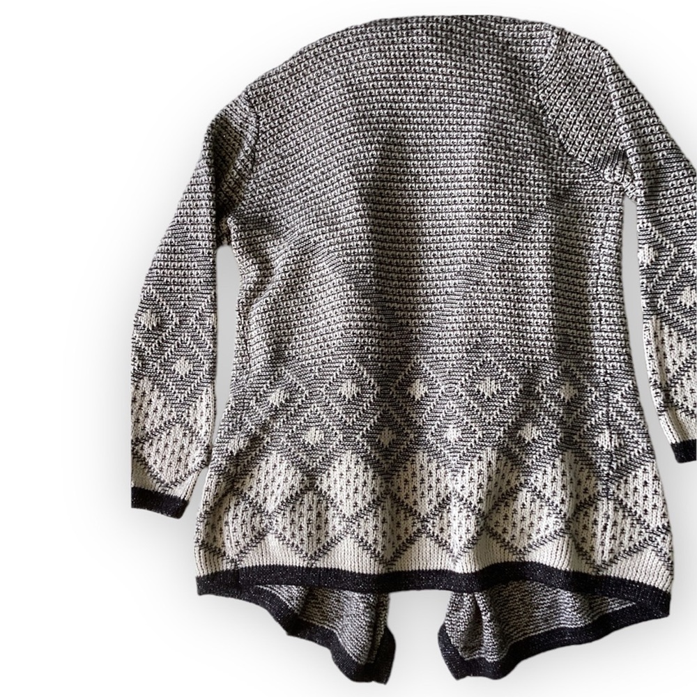 Knox Rose Open Front Waterfall Cardigan Womans Size Large Black & Cream Longline - Picture 6 of 12